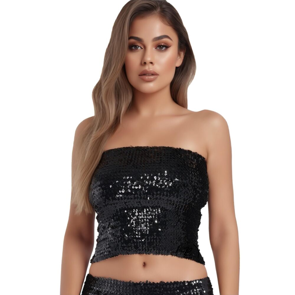 5370 Sparkling Sequin Tube Top Sexy Stretchy Strapless Crop Top Camisole